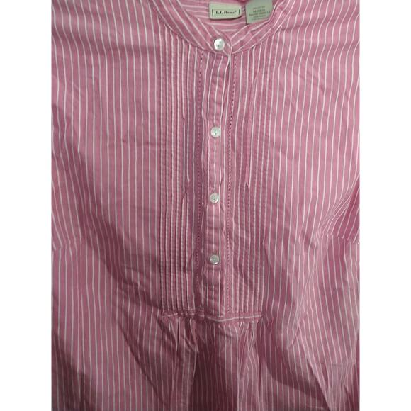 LL. Bean Woman's M Blouse Pink White Striped Pullover Casual Pleated Roll Tab... - Picture 4 of 7